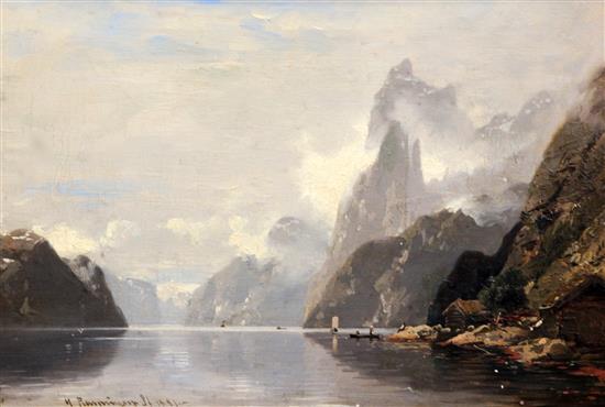 Georg Anton Rasmussen (Norway 1842-1914) View of a fjord 12 x 18in.